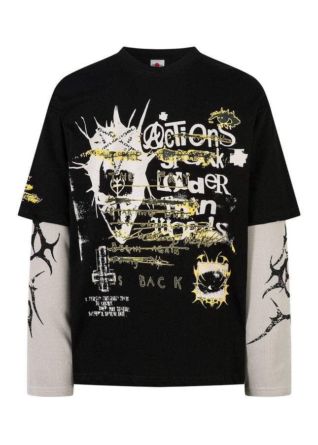 TALKLESSFASHION Punk Retro Fake Two Long Sleeve Tee
