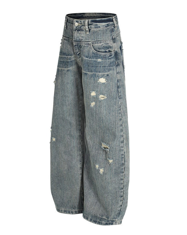 TALKLESSFASHION Punk ripped distressed washed jeans