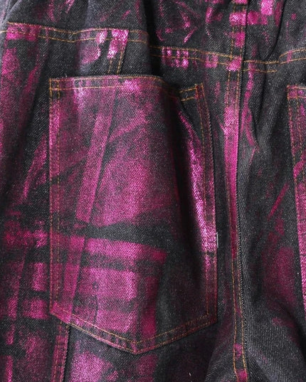 TALKLESSFASHION Purple Bronzing Wide-Leg Cargo Jeans