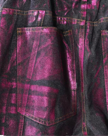 TALKLESSFASHION Purple Bronzing Wide-Leg Cargo Jeans