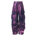 TALKLESSFASHION Purple Bronzing Wide-Leg Cargo Jeans