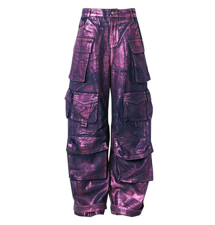 THETLSTUDIO Purple Bronzing Wide-Leg Cargo Jeans