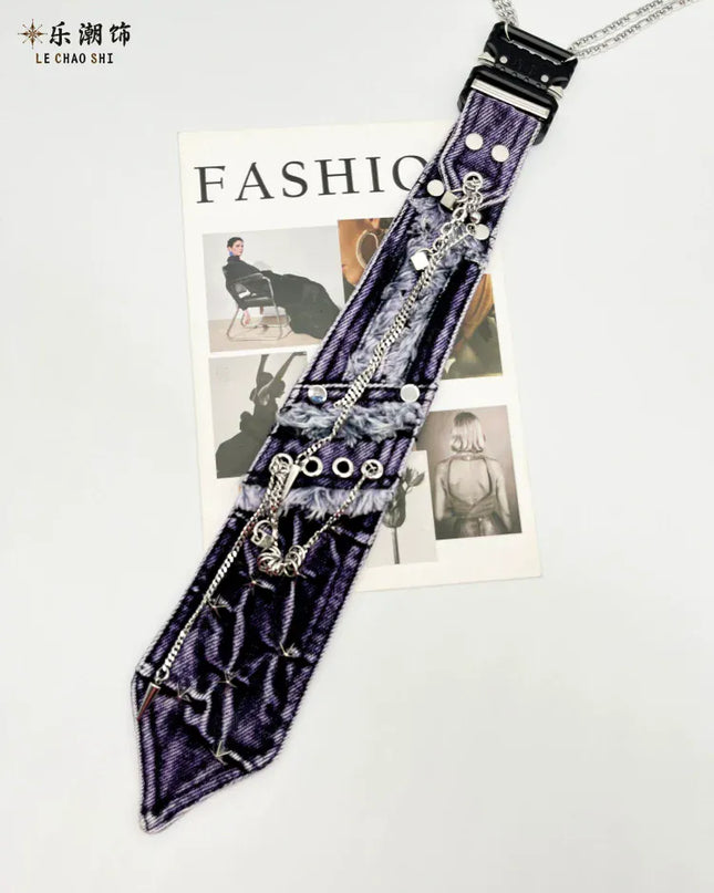 TALKLESSFASHION Purple Denim Tie (In stock) Violet Vogue: Lechao Denim Tie