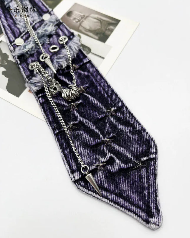 TALKLESSFASHION Purple Denim Tie (In stock) Violet Vogue: Lechao Denim Tie