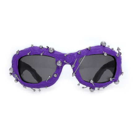 TALKLESSFASHION purple European and American street punk rivet metal design sense color European and American sunglasses fashionable trend face small glasses