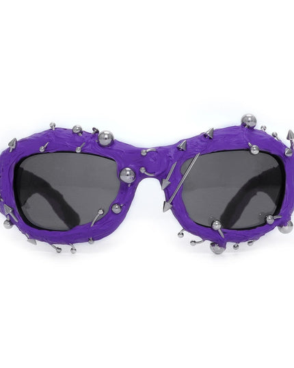 TALKLESSFASHION purple European and American street punk rivet metal design sense color European and American sunglasses fashionable trend face small glasses