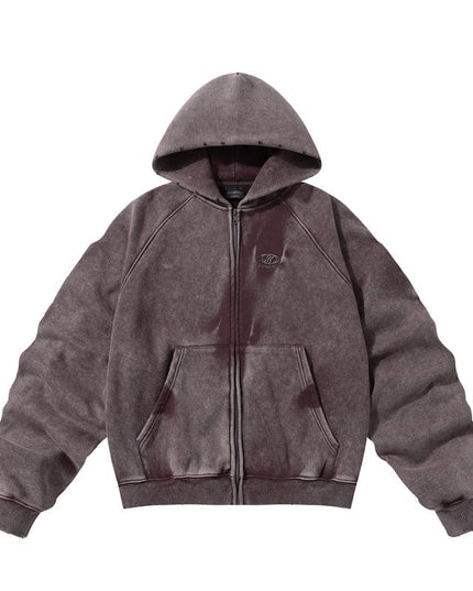 TALKLESSFASHION Purple / L TALKLESS Washed Distressed ZIP-UP Hoodie—4226