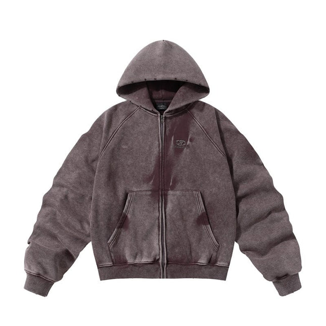 TALKLESSFASHION Purple / L TALKLESS Washed Distressed ZIP-UP Hoodie—4226