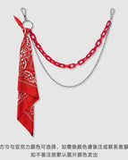 Red double chain + red square scarf