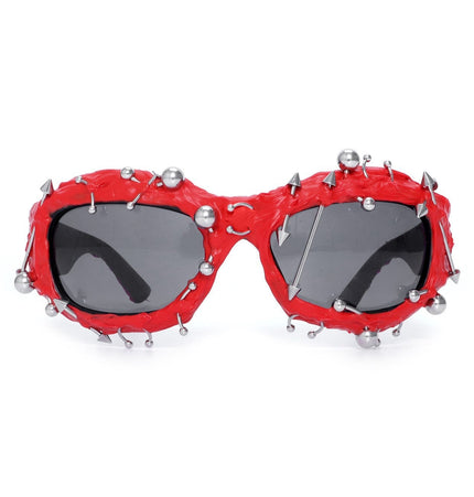 TALKLESSFASHION red European and American street punk rivet metal design sense color European and American sunglasses fashionable trend face small glasses