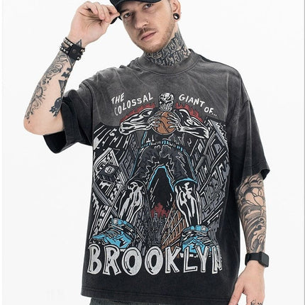 TALKLESSFASHION Retro Black / L Dyed Retro Printed T-Shirt —- 7090