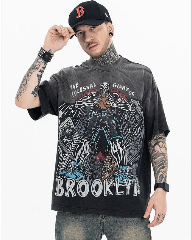 TALKLESSFASHION Retro Black / L Dyed Retro Printed T-Shirt —- 7090