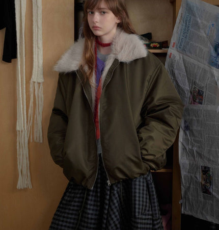 TALKLESSFASHION Retro Contrast Stitching Loose Padded Jacket