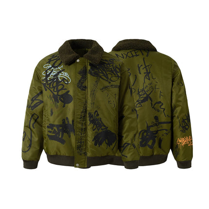 TALKLESSFASHION Retro Graffiti Aviator Jacket