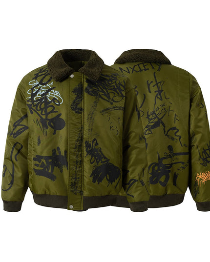 TALKLESSFASHION Retro Graffiti Aviator Jacket