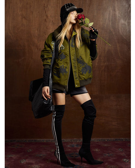 TALKLESSFASHION Retro Graffiti Aviator Jacket