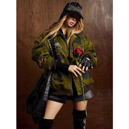 TALKLESSFASHION Retro Graffiti Aviator Jacket