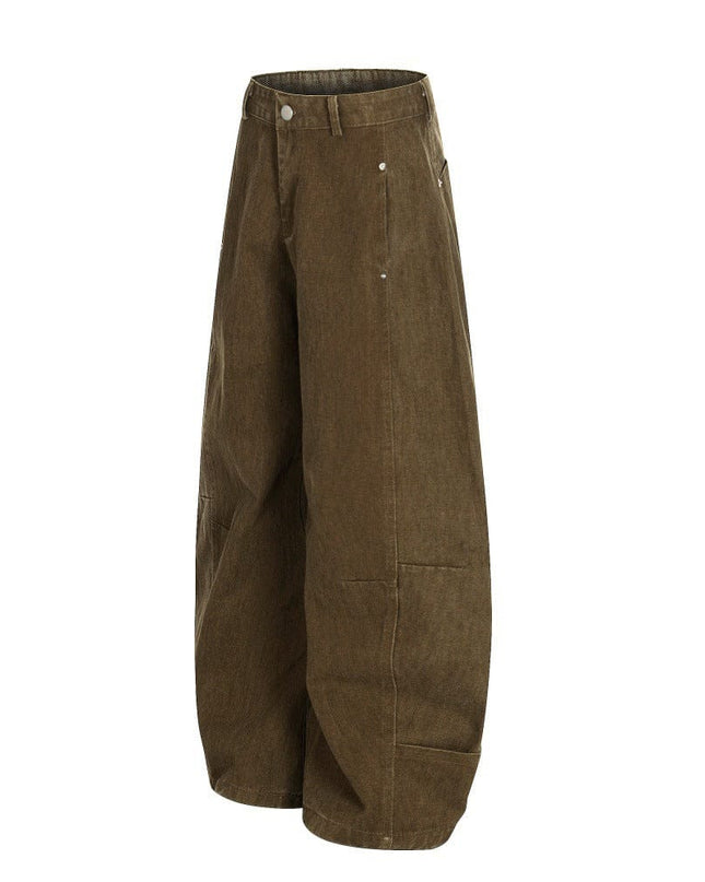 TALKLESSFASHION Retro loose silhouette scimitar pants men's save design pocket washing distressed casual wide-leg floor-length pants trend