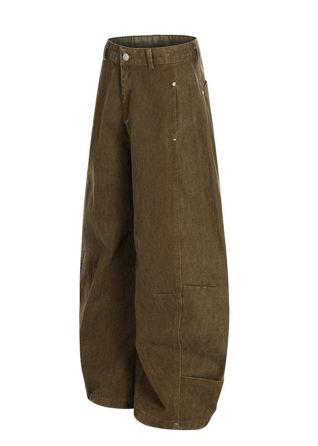 TALKLESSFASHION Retro loose silhouette scimitar pants men's save design pocket washing distressed casual wide-leg floor-length pants trend