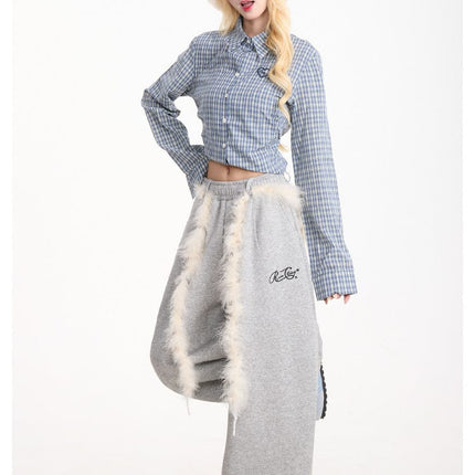 TALKLESSFASHION Retro plush belt sweatpants, women's casual loose wide-legged dancing, lazy wind, mopping the floor, slimming jazz style scimitar pants