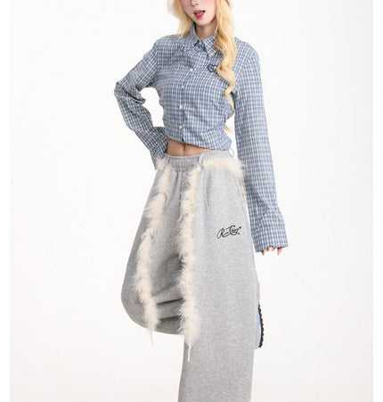 THETLSTUDIO Retro plush belt sweatpants, women's casual loose wide-legged dancing, lazy wind, mopping the floor, slimming jazz style scimitar pants