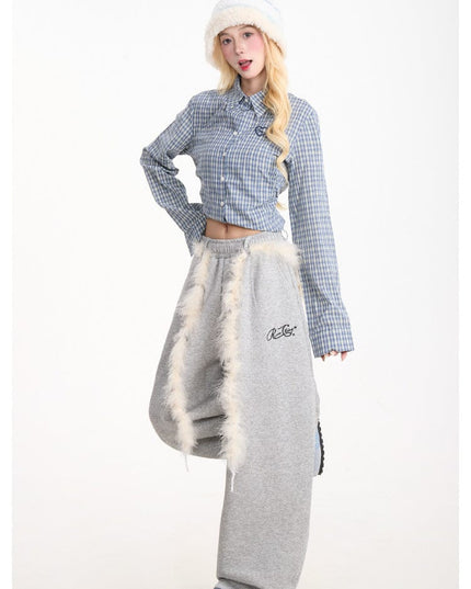 TALKLESSFASHION Retro plush belt sweatpants, women's casual loose wide-legged dancing, lazy wind, mopping the floor, slimming jazz style scimitar pants