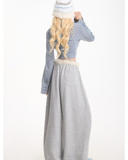 TALKLESSFASHION Retro plush belt sweatpants, women's casual loose wide-legged dancing, lazy wind, mopping the floor, slimming jazz style scimitar pants