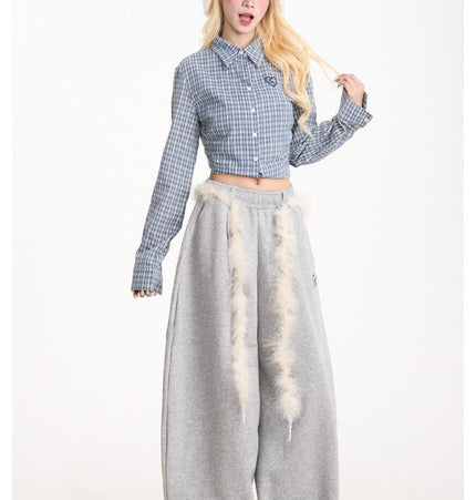 THETLSTUDIO Retro plush belt sweatpants, women's casual loose wide-legged dancing, lazy wind, mopping the floor, slimming jazz style scimitar pants