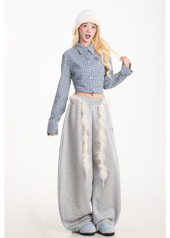TALKLESSFASHION Retro plush belt sweatpants, women's casual loose wide-legged dancing, lazy wind, mopping the floor, slimming jazz style scimitar pants