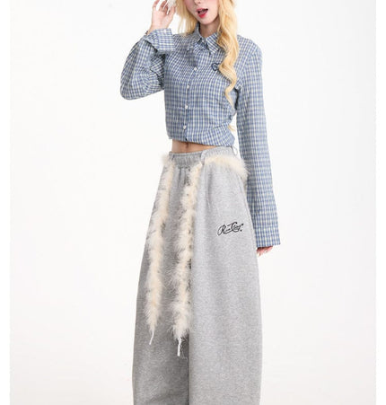 THETLSTUDIO Retro plush belt sweatpants, women's casual loose wide-legged dancing, lazy wind, mopping the floor, slimming jazz style scimitar pants