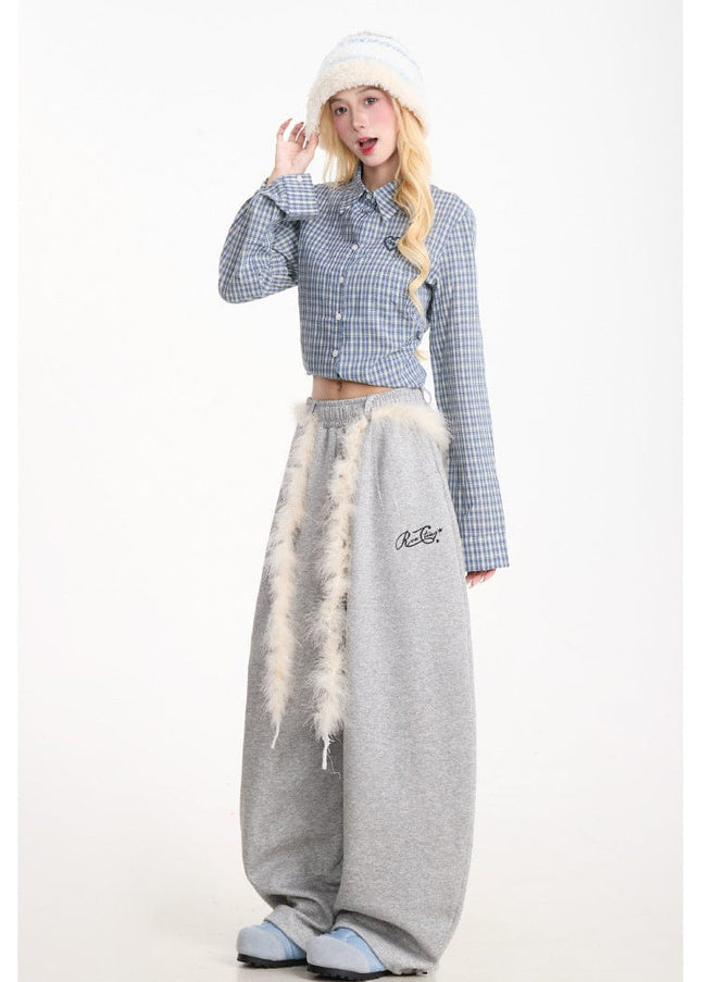 TALKLESSFASHION Retro plush belt sweatpants, women's casual loose wide-legged dancing, lazy wind, mopping the floor, slimming jazz style scimitar pants