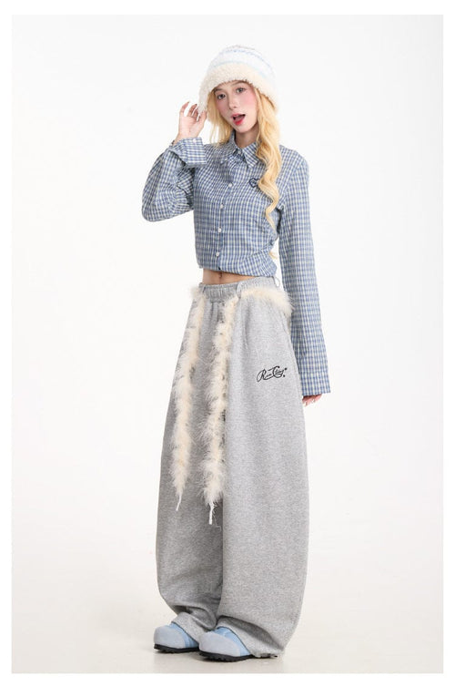 THETLSTUDIO Retro plush belt sweatpants, women's casual loose wide-legged dancing, lazy wind, mopping the floor, slimming jazz style scimitar pants