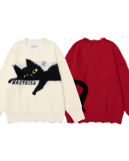 TALKLESSFASHION Retro Sleeping Cat Sweater—1811
