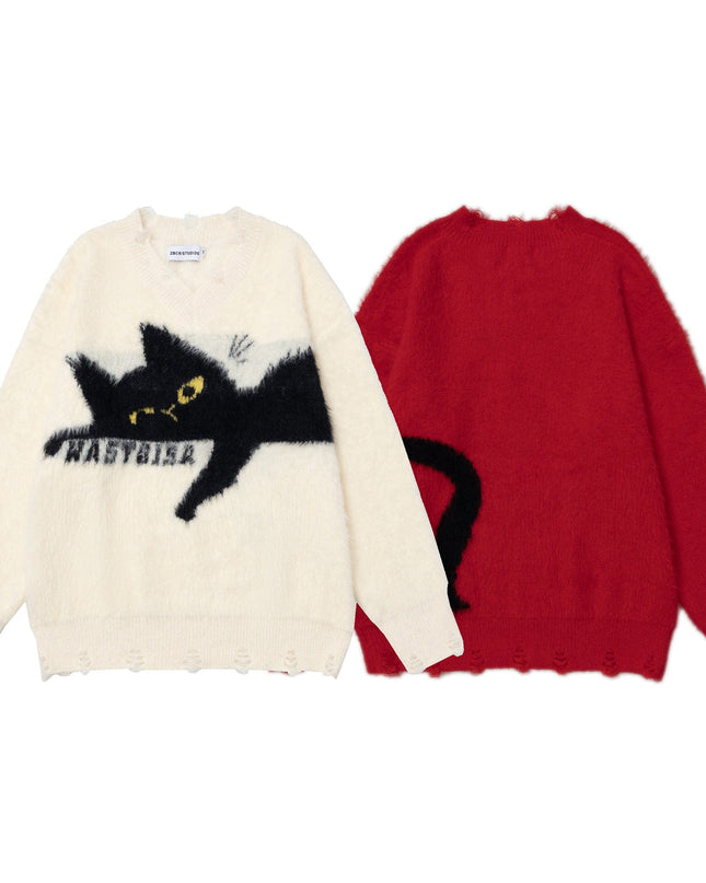 TALKLESSFASHION Retro Sleeping Cat Sweater—1811