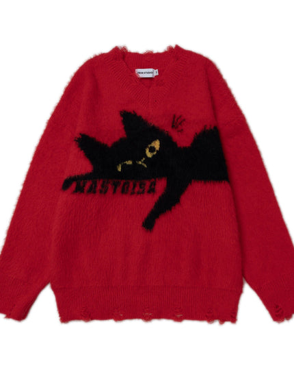 TALKLESSFASHION Retro Sleeping Cat Sweater—1811