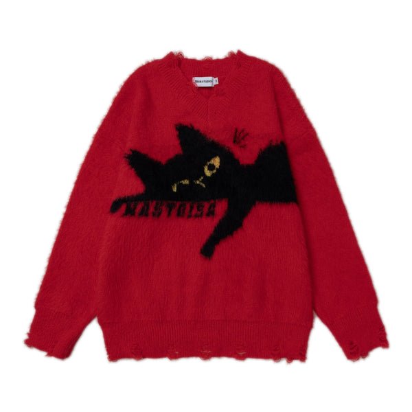 Retro Sleeping Cat Sweater—1811