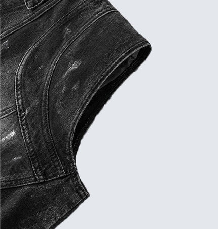 THETLSTUDIO Retro Slim Ethnic Denim Vest