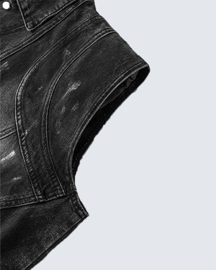 TALKLESSFASHION Retro Slim Ethnic Denim Vest