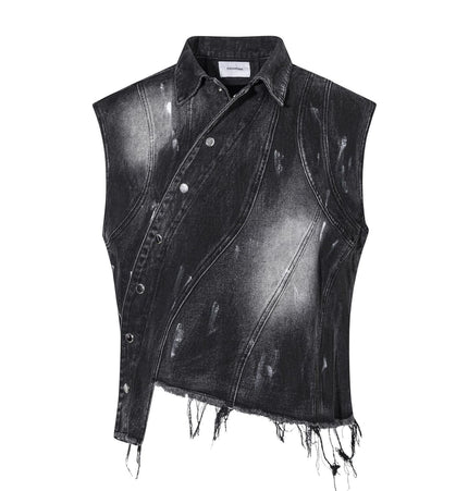 THETLSTUDIO Retro Slim Ethnic Denim Vest
