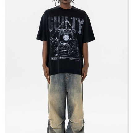 TALKLESSFASHION Retro vintage street Printing T-Shirt —- 7091