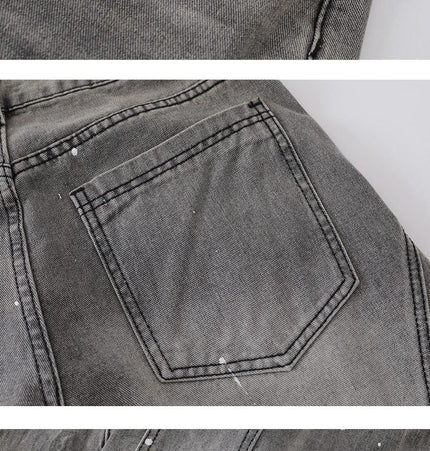 THETLSTUDIO Retro washed distressed gray ink-splashed cutter jeans, men's and women's trendy brand American street design sense loose pants