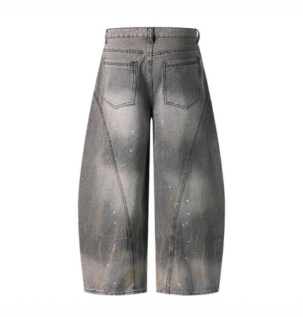THETLSTUDIO Retro washed distressed gray ink-splashed cutter jeans, men's and women's trendy brand American street design sense loose pants