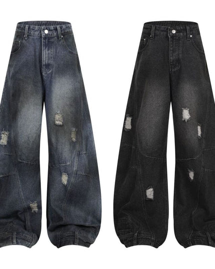 TALKLESSFASHION Retro Washed Ripped & Stitch Jeans
