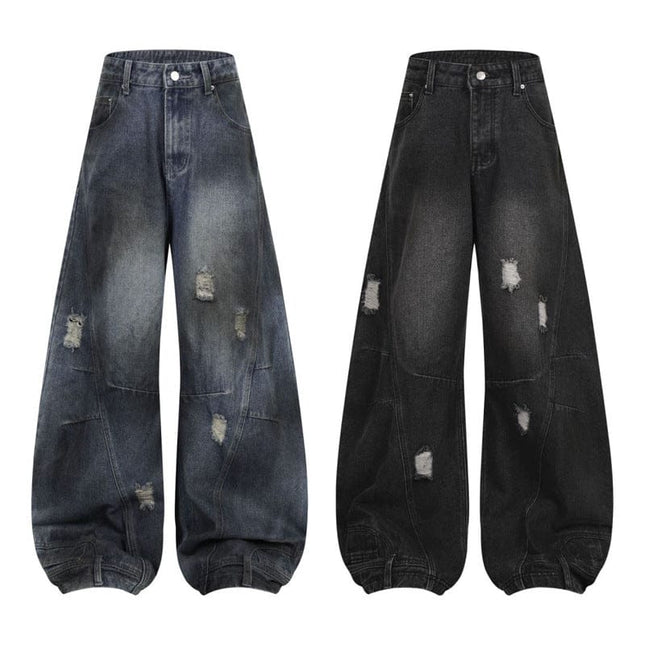 TALKLESSFASHION Retro Washed Ripped & Stitch Jeans