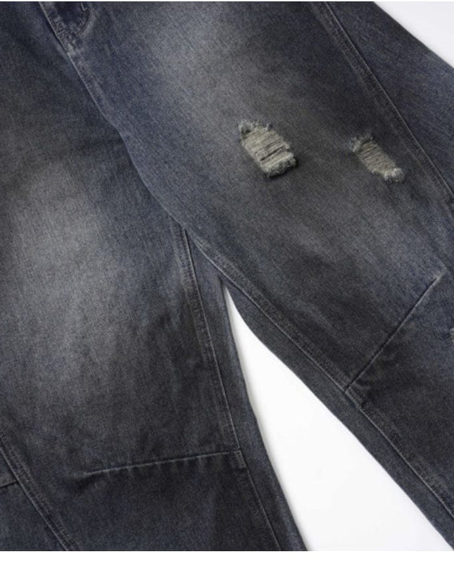 TALKLESSFASHION Retro Washed Ripped & Stitch Jeans