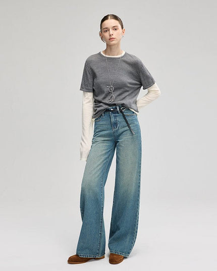 TALKLESSFASHION Retro Wide-Leg Denim Elegance
