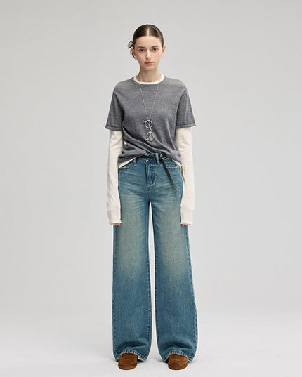 TALKLESSFASHION Retro Wide-Leg Denim Elegance