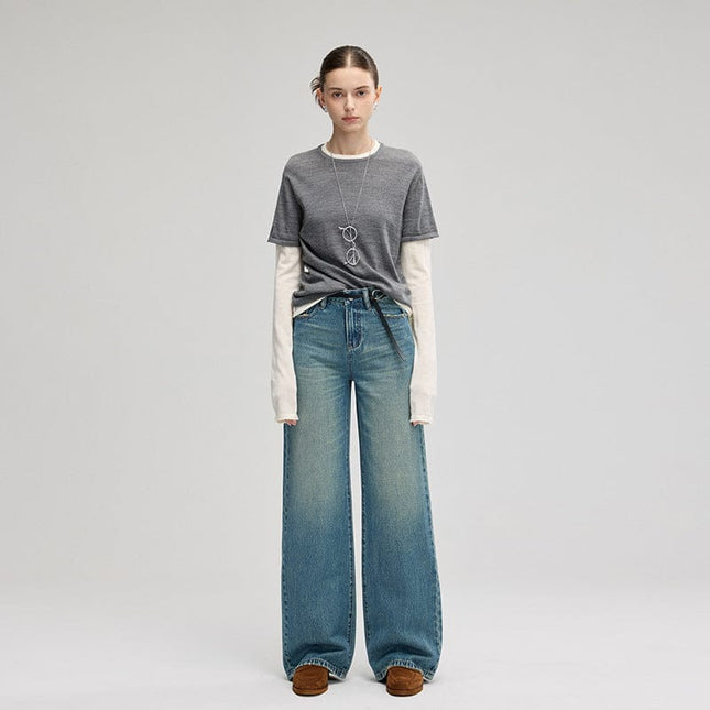 TALKLESSFASHION Retro Wide-Leg Denim Elegance