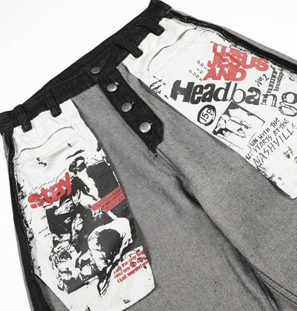 TALKLESSFASHION reversed, wearing large pocket printed jeans