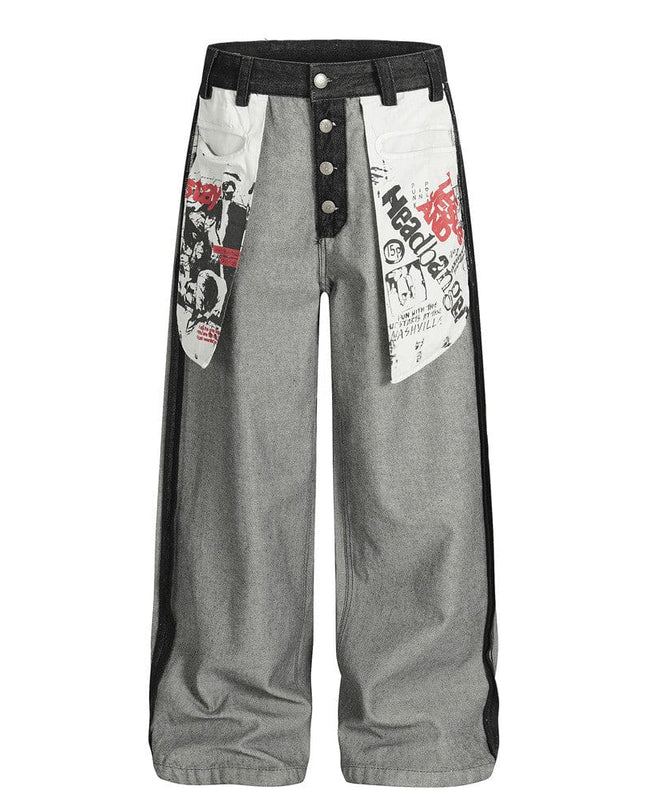 TALKLESSFASHION reversed, wearing large pocket printed jeans